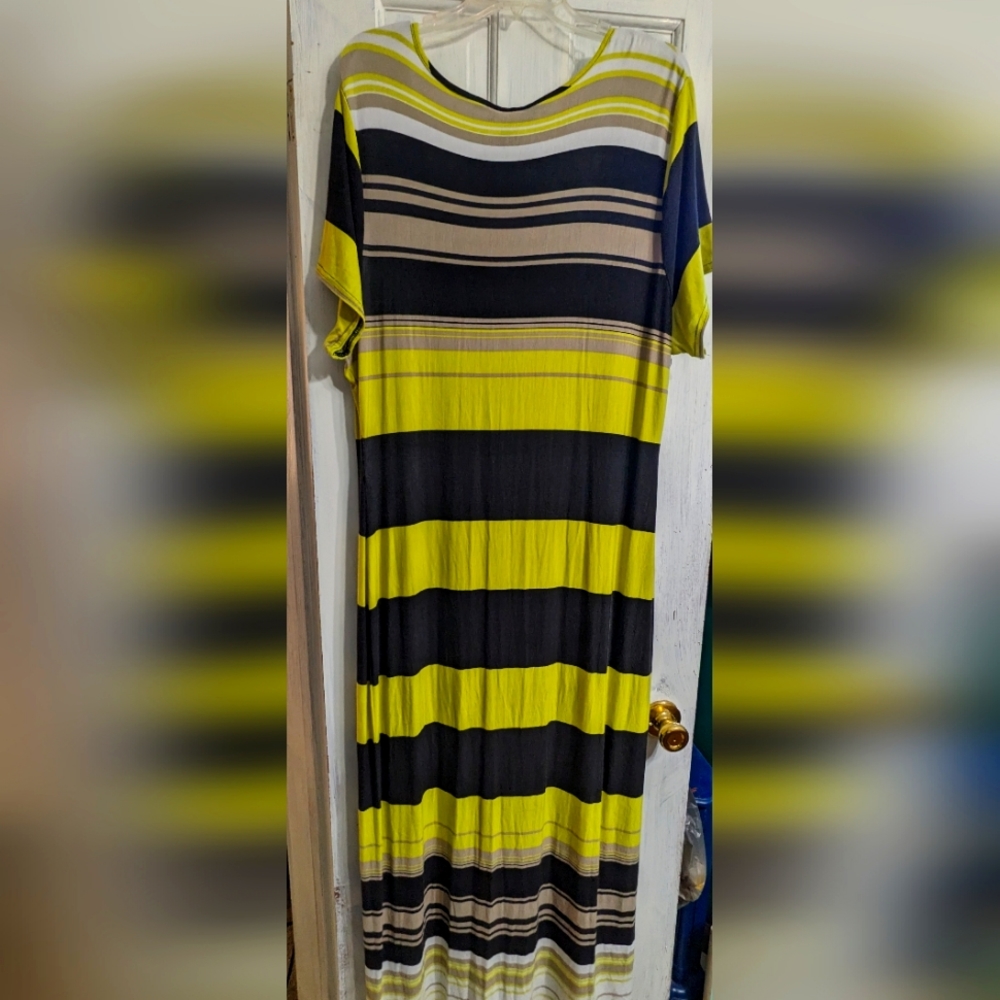 Women's Yellow and Black Striped Maxi Dress